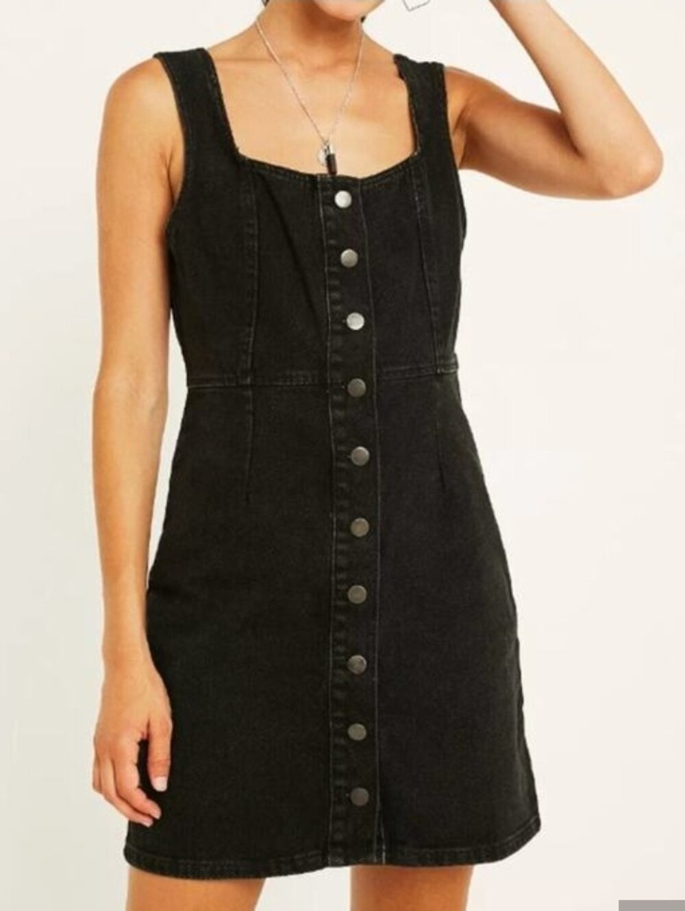 Urban Outfitters Denim Button Front Mini Dress Charcoal Faded Black Size 4